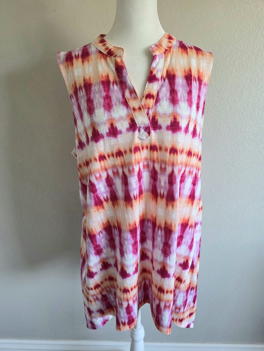 Chico's Top Tank Bright Tie Dye Soft Cotton Modal Size 2 Large Boho Hippie